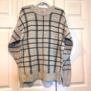 🍋 Ashley Knit Gray an Blue Cotton Crew Neck Sweater - Size Medium